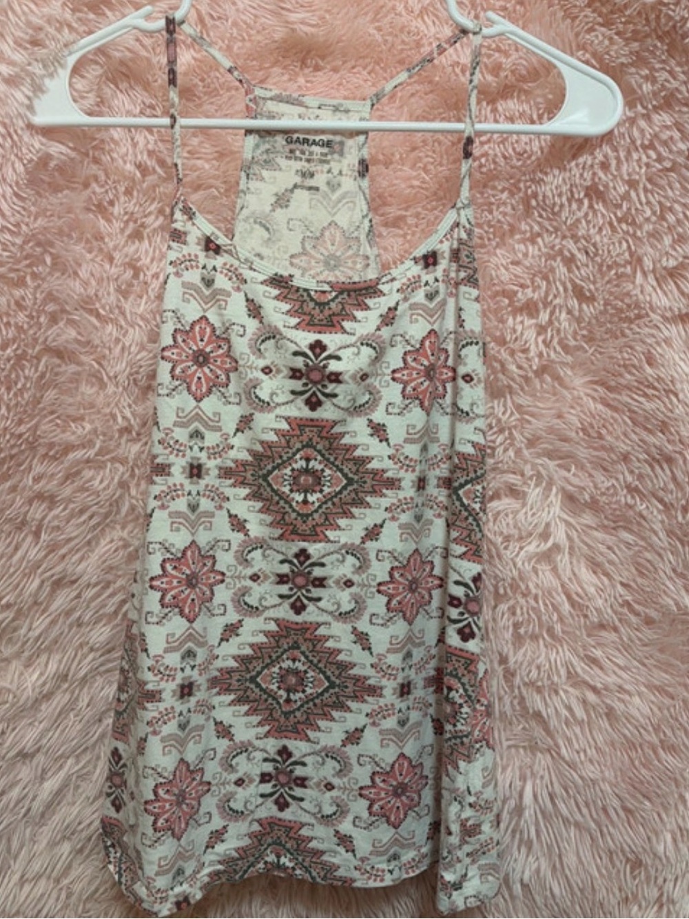 Garage tank top Ivory with Pink and Brown Aztec Print